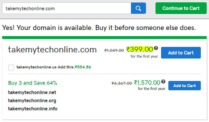 When you search a domain on godaddy.com